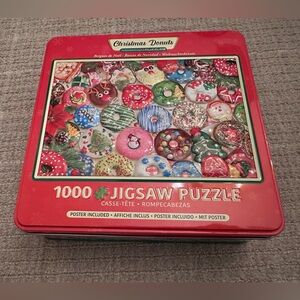 NIB 1000 PIECE CHRISTMAS DONUTS, JIGSAW PUZZLE BY EUROGRAPHICS IN TIN W POSTER